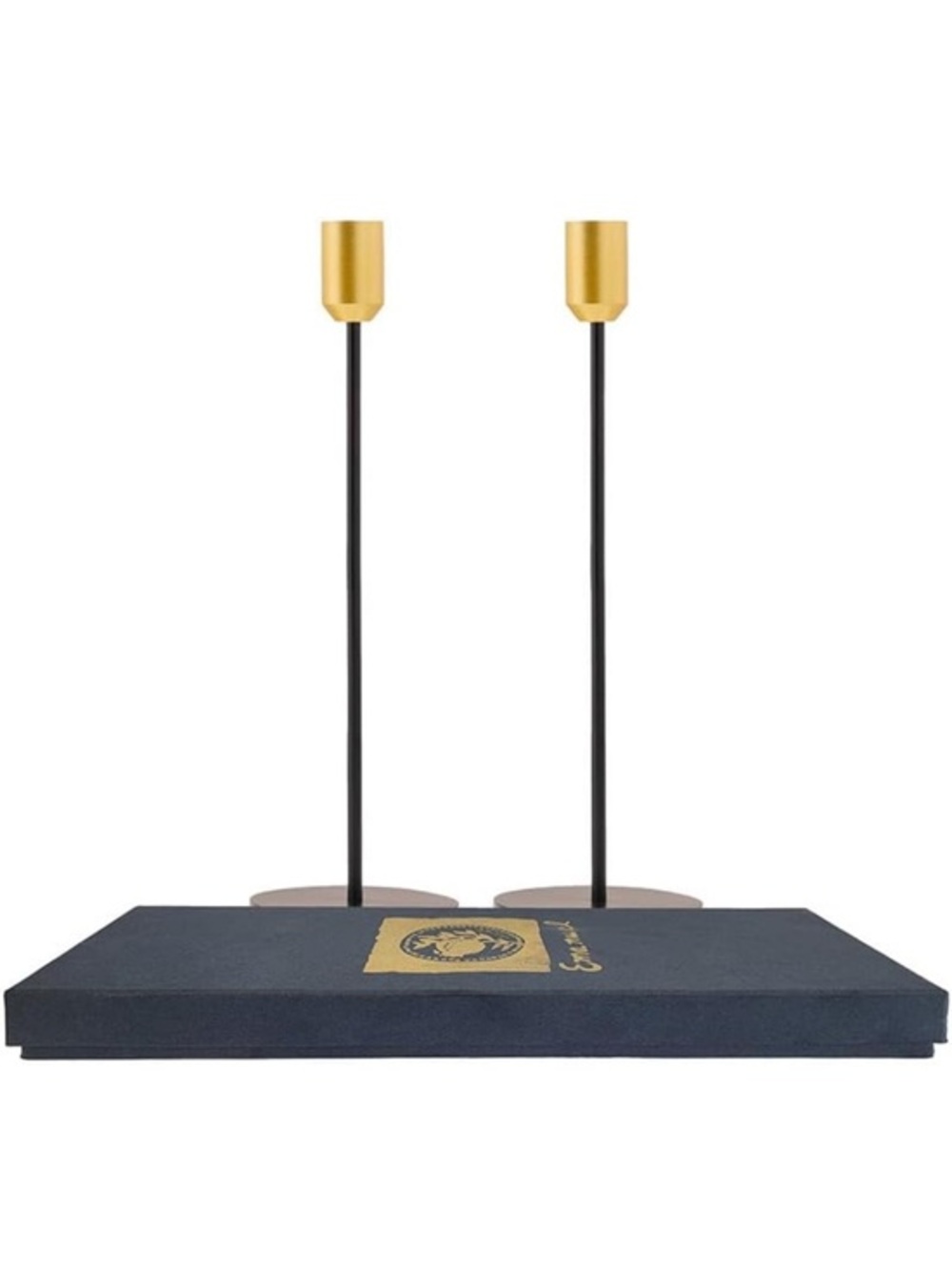 NIB Pair Yair Emanuel Black Taper Modern Candlestick Holders Brushed Brass - 11”